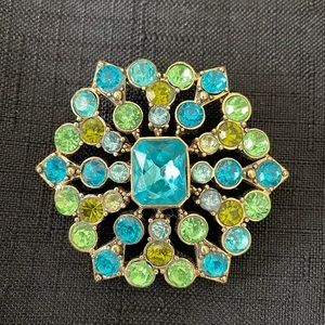 Vintage Liz Claiborne colorful rhinestone flower brooch.